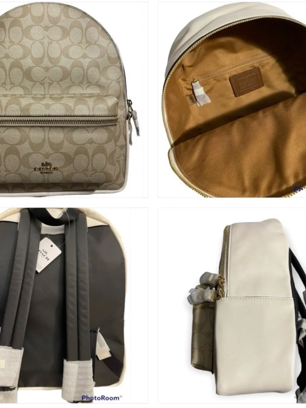 Coach Beige Signature Canvas Backpack with Chalk Trim